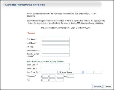 Authorized Representative Information Page