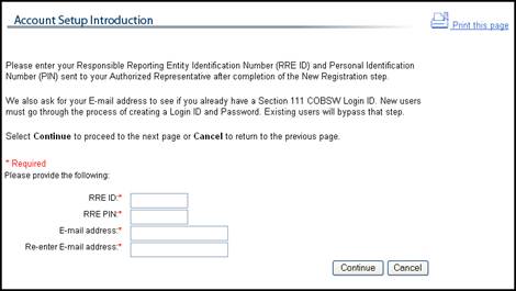 Account Setup Introduction Page
