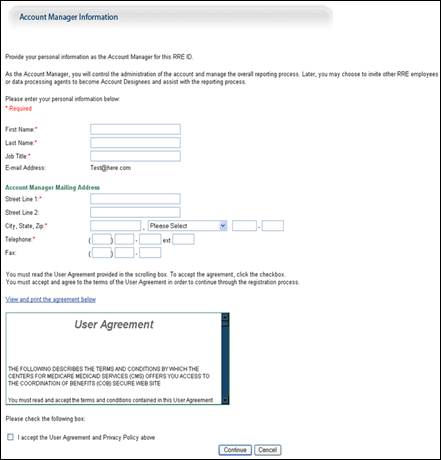 Account Manager Information Screen