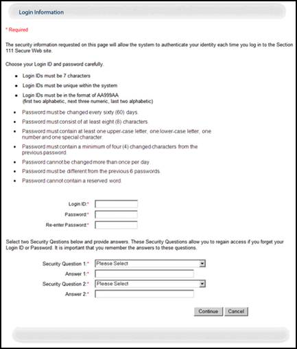 Account Manager Login Information Page