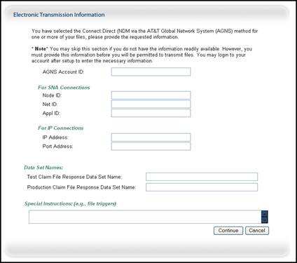 Electronic Transmission Information Page