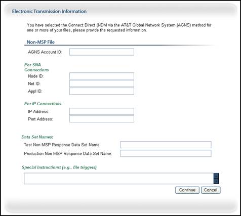 Electronic Transmission Information Page, MSP