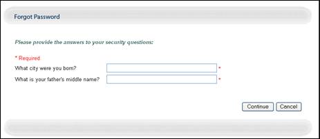 Forgot Password Page, Security Questions