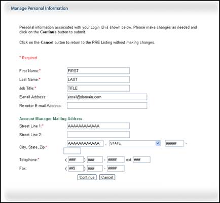Manage Personal Information Page