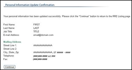 Personal Information Update Confirmation Page