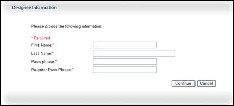 Account Designee Information Page