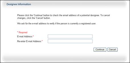 Designee Information Page, Enter E-mail Address