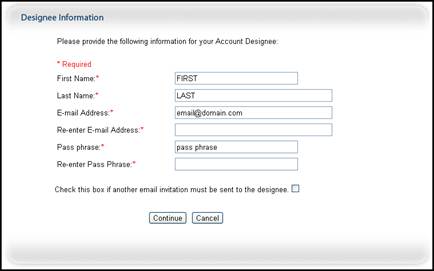 Designee Information Page, Fields Open for Editing