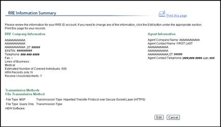 RRE Information Summary Page