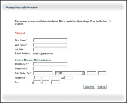 Account Manager Personal Information Page