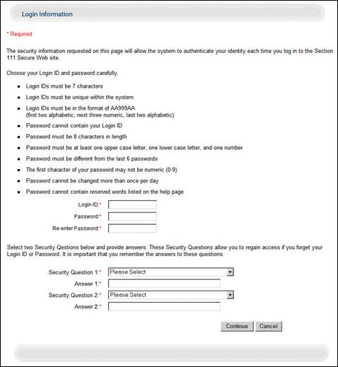 Account Manger Login Information Page