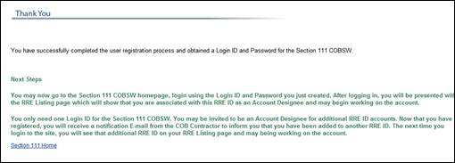 User Registration Thank You Page