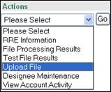Actions Dropdown Box, Upload File Selected