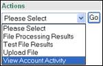 Actions Dropdown Box, View Account Activity Selected
