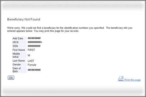 Beneficiary Not Found Page