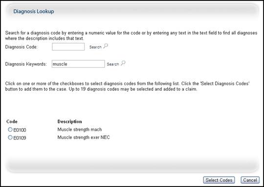 Injury Diagnosis Lookup Page