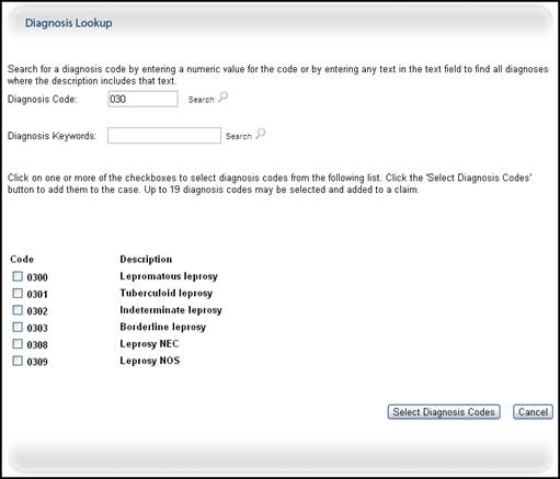 Diagnosis Lookup Page