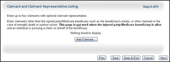 Claimanat and Claimant Representative Listing Page