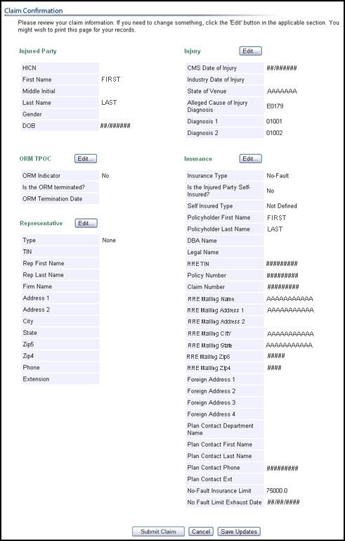 Claim Confirmation Page