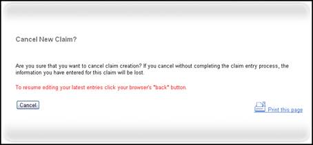 Cancel Claim Confirmation Page