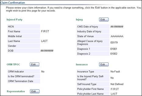 Claim Confirmation Page