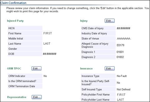 Claim Confirmation Page