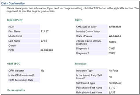 Deleted Claim Confirmation Page, All Fields Closed For Editing