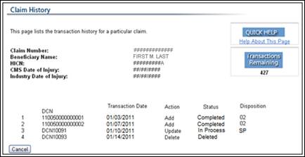 Claim History Page