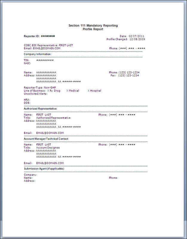 Profile Report, page 1